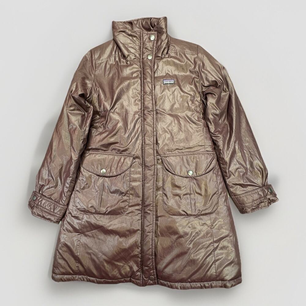 Patagonia Girls Medium 10 Insulated Long Coat Cocoa Parka Full Zip Pockets